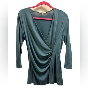 41 Hawthorn women’s Top. Long sleeve wrap blouse. SZ Med. Teal blue. Used/good